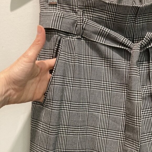 Zara Trafaluc Black And White Plaid Paper Bag Belted Trouser Pants - Picture 8 of 15